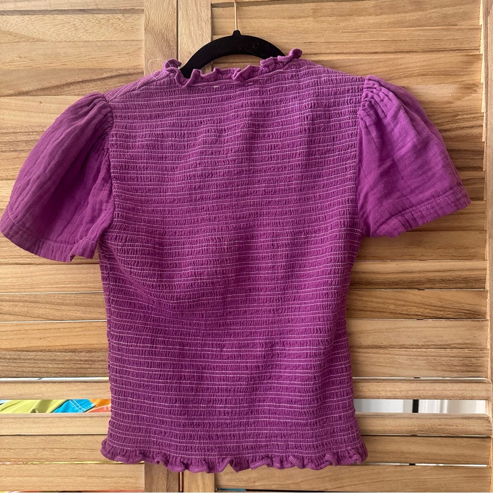 ME+EM Cotton Shirred Short Sleeve Top in purple size 0 - Picture 3 of 8